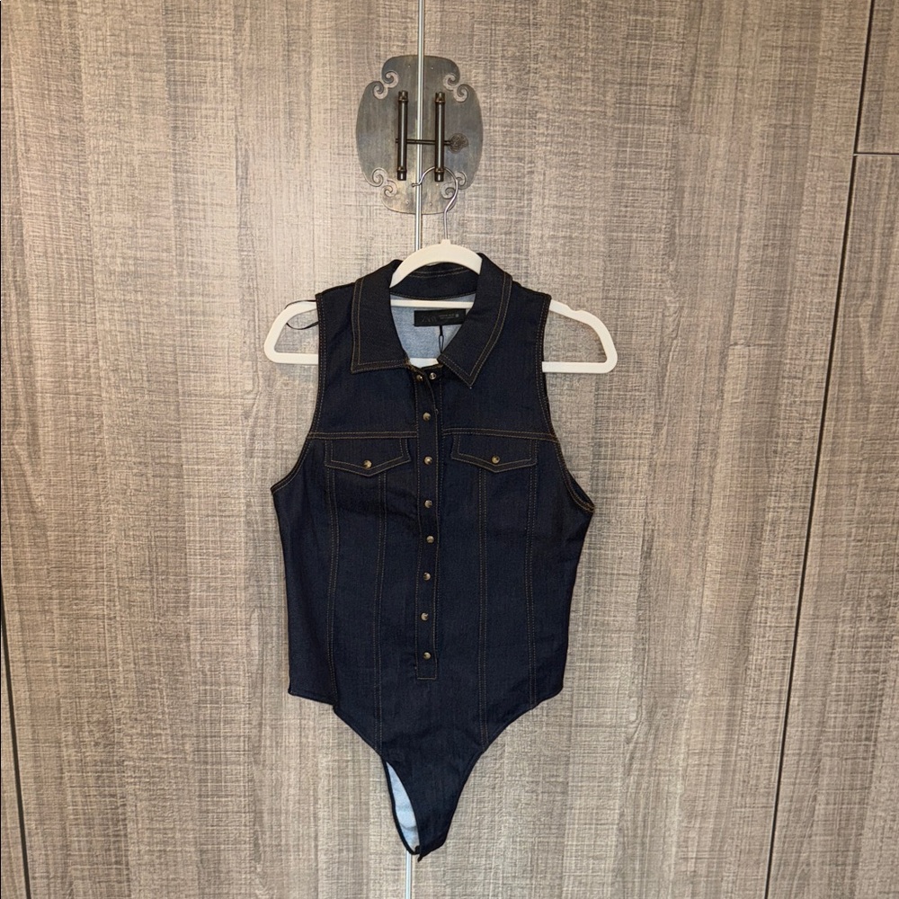 Zara Fitted Denim Bodysuit